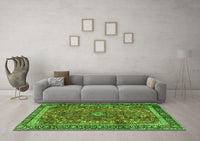 Machine Washable Persian Green Traditional Rug, wshtr2703grn