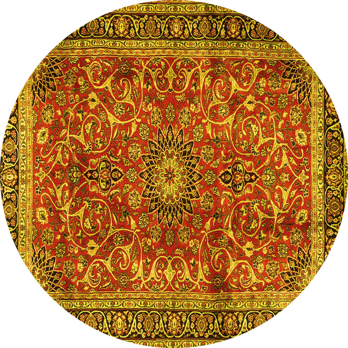 Round Persian Yellow Traditional Rug, tr2703yw