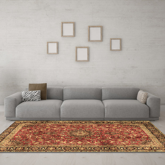 Machine Washable Persian Brown Traditional Rug in a Living Room,, wshtr2703brn