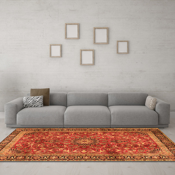 Machine Washable Persian Orange Traditional Area Rugs in a Living Room, wshtr2703org