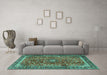 Machine Washable Persian Turquoise Traditional Area Rugs in a Living Room,, wshtr2703turq