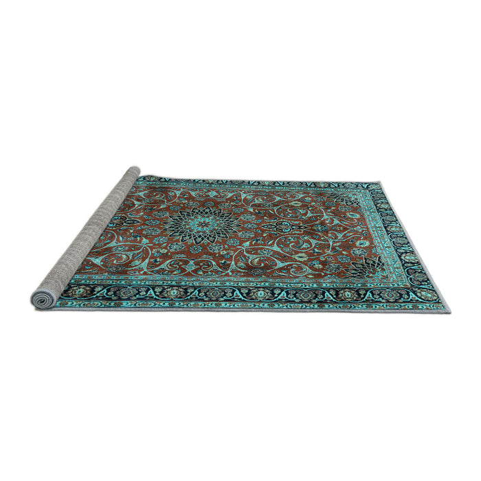 Sideview of Machine Washable Persian Light Blue Traditional Rug, wshtr2703lblu