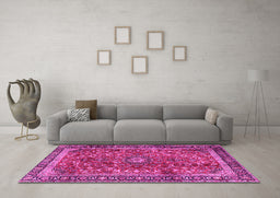 Machine Washable Persian Pink Traditional Rug in a Living Room, wshtr2703pnk