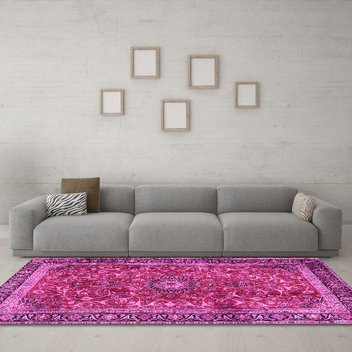 Machine Washable Persian Pink Traditional Rug in a Living Room, wshtr2703pnk