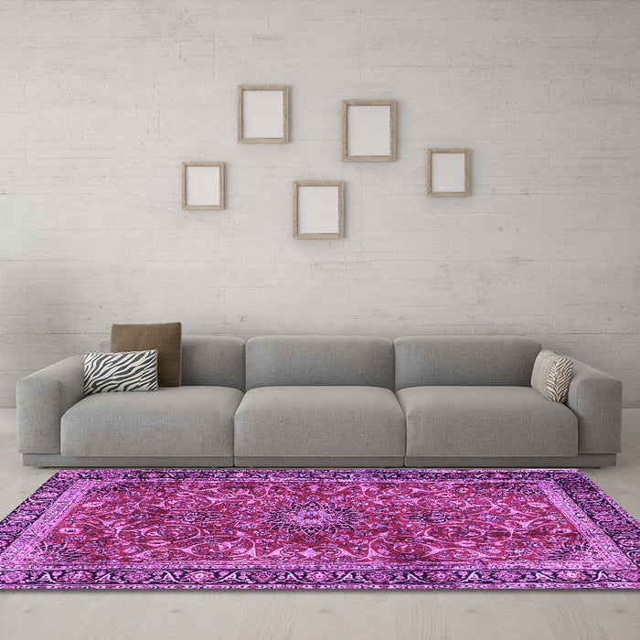 Machine Washable Persian Purple Traditional Area Rugs in a Living Room, wshtr2703pur