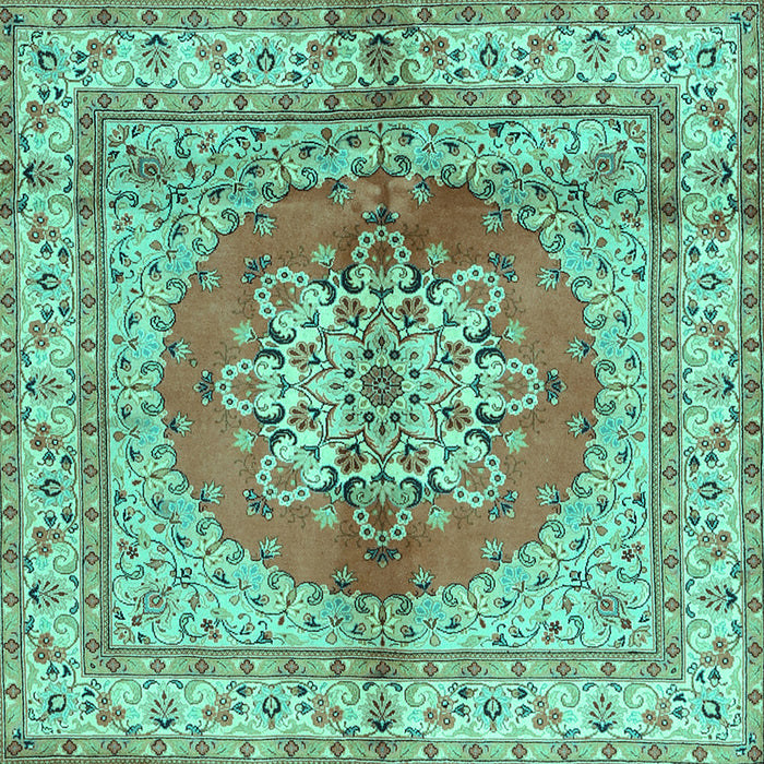 Square Machine Washable Persian Turquoise Traditional Area Rugs, wshtr2704turq