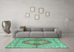 Machine Washable Persian Turquoise Traditional Area Rugs in a Living Room,, wshtr2704turq