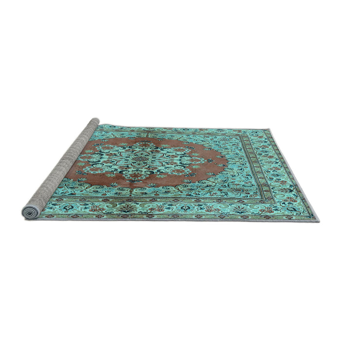 Sideview of Machine Washable Persian Light Blue Traditional Rug, wshtr2704lblu