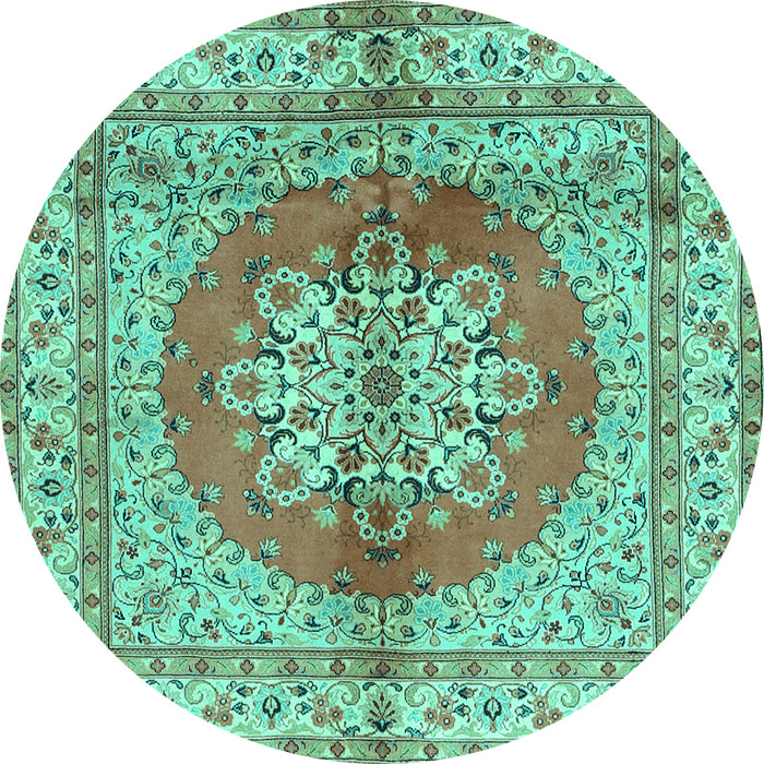 Round Machine Washable Persian Turquoise Traditional Area Rugs, wshtr2704turq