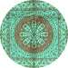 Round Machine Washable Persian Turquoise Traditional Area Rugs, wshtr2704turq