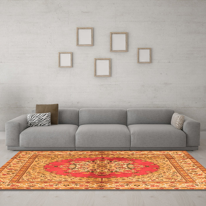 Machine Washable Persian Orange Traditional Area Rugs in a Living Room, wshtr2704org
