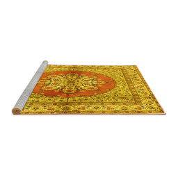 Sideview of Machine Washable Persian Yellow Traditional Rug, wshtr2704yw