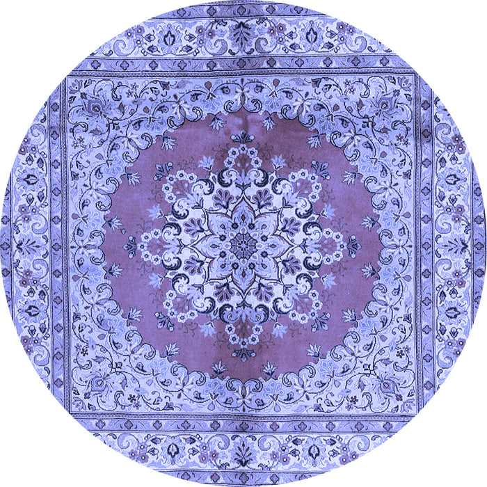 Round Machine Washable Persian Blue Traditional Rug, wshtr2704blu