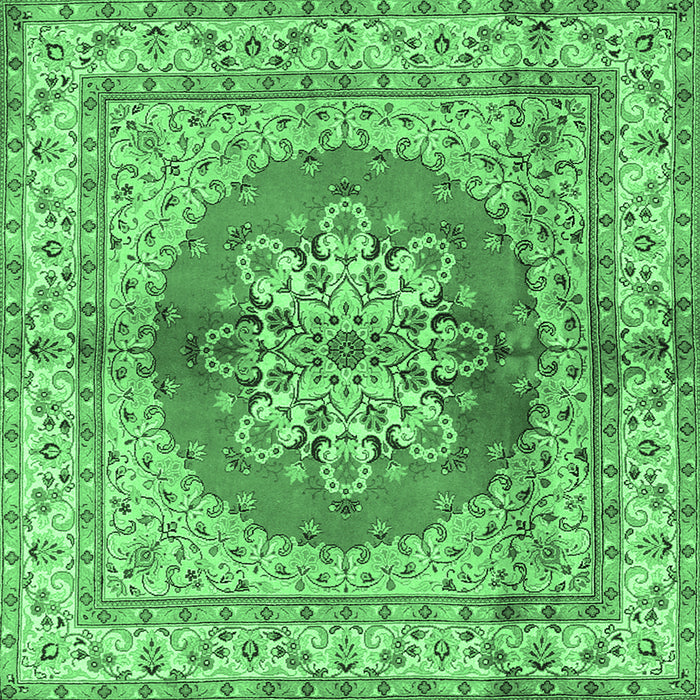 Square Machine Washable Persian Emerald Green Traditional Area Rugs, wshtr2704emgrn