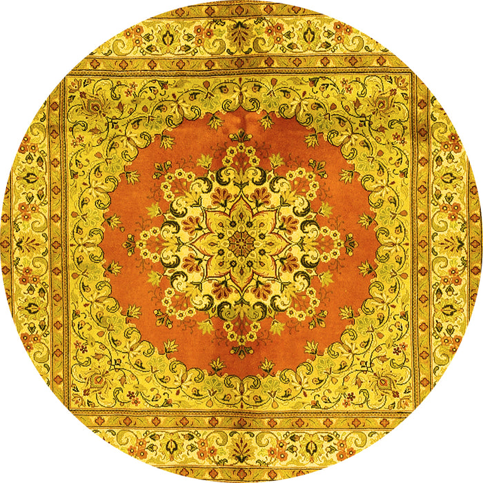 Round Machine Washable Persian Yellow Traditional Rug, wshtr2704yw