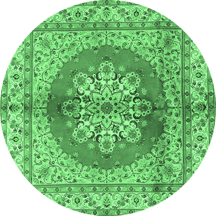Round Machine Washable Persian Emerald Green Traditional Area Rugs, wshtr2704emgrn