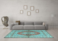 Machine Washable Persian Light Blue Traditional Rug, wshtr2704lblu