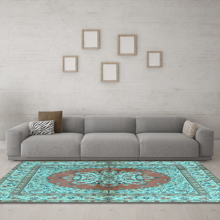 Machine Washable Persian Light Blue Traditional Rug in a Living Room, wshtr2704lblu