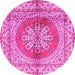 Round Machine Washable Persian Pink Traditional Rug, wshtr2704pnk