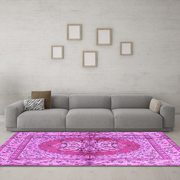 Machine Washable Persian Purple Traditional Area Rugs in a Living Room, wshtr2704pur