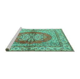 Sideview of Machine Washable Persian Turquoise Traditional Area Rugs, wshtr2704turq