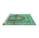 Sideview of Machine Washable Persian Turquoise Traditional Area Rugs, wshtr2704turq