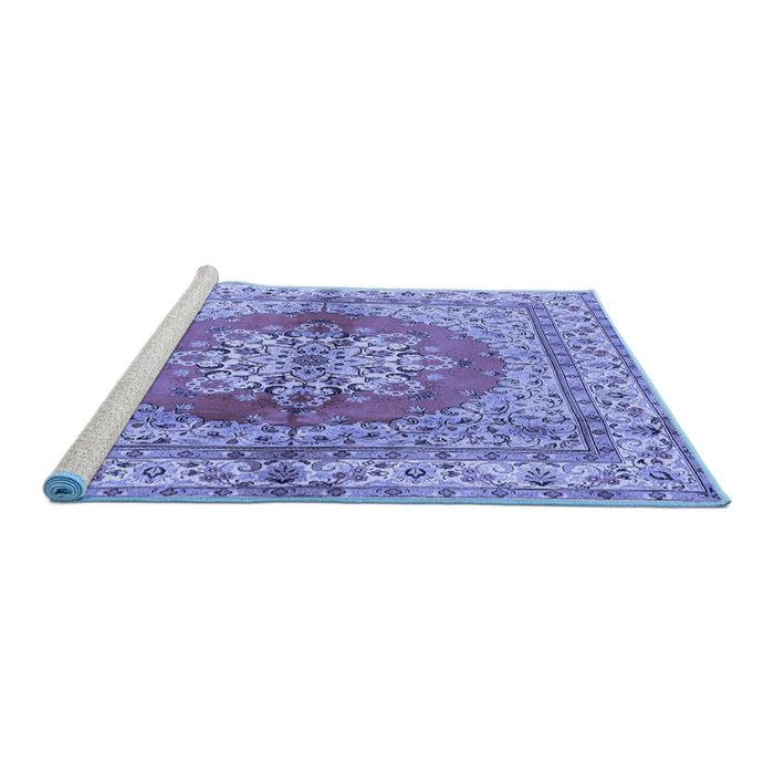 Sideview of Machine Washable Persian Blue Traditional Rug, wshtr2704blu
