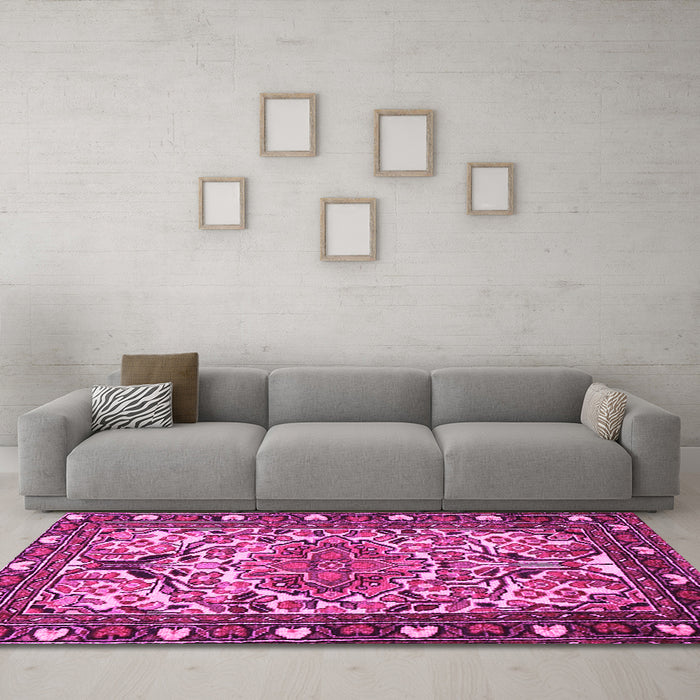 Machine Washable Persian Pink Traditional Rug in a Living Room, wshtr2705pnk