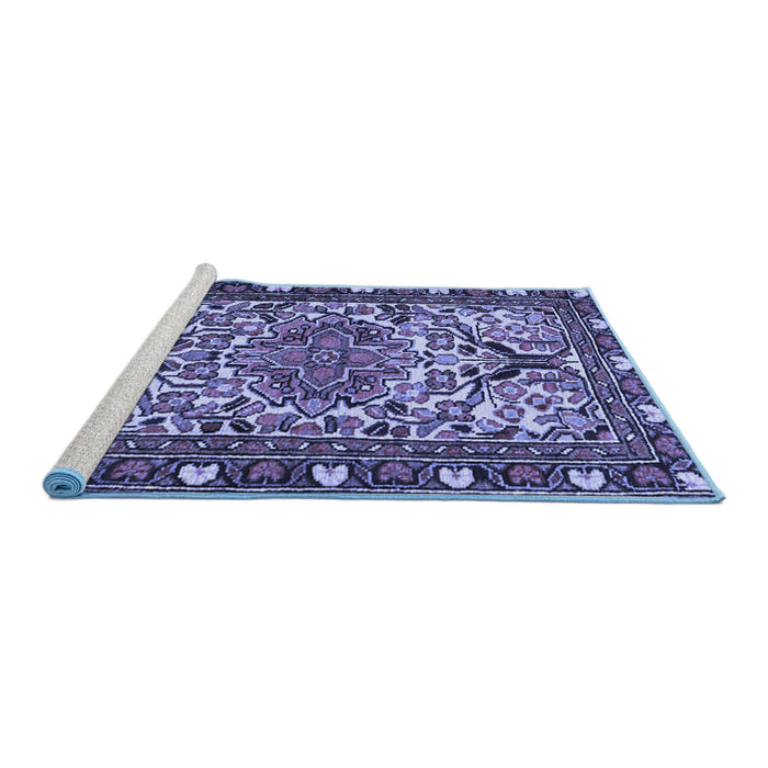 Sideview of Machine Washable Persian Blue Traditional Rug, wshtr2705blu