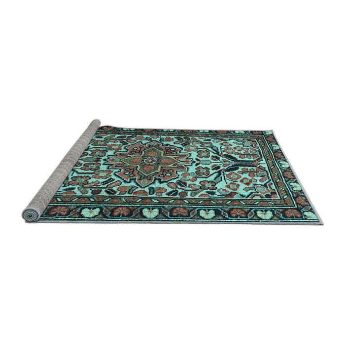 Sideview of Machine Washable Persian Light Blue Traditional Rug, wshtr2705lblu