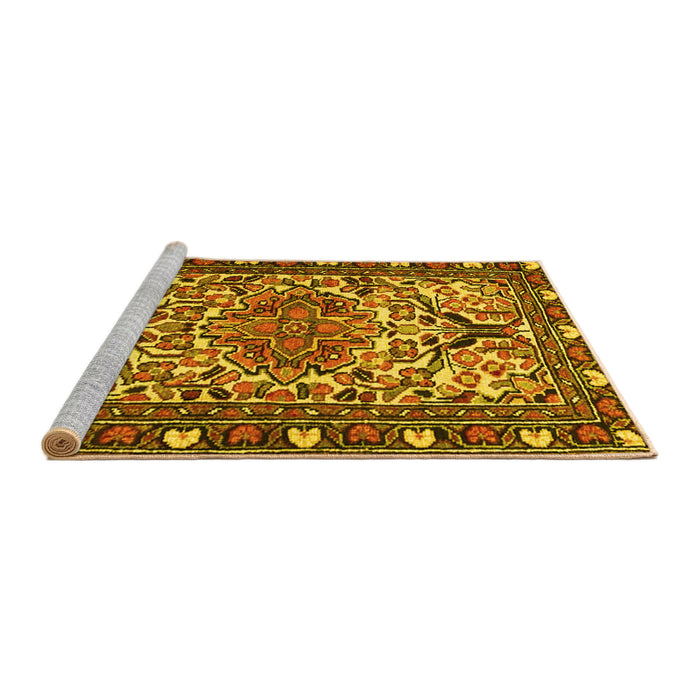 Sideview of Machine Washable Persian Yellow Traditional Rug, wshtr2705yw