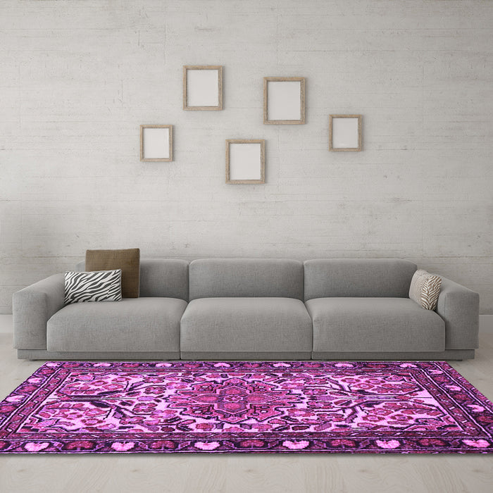 Machine Washable Persian Purple Traditional Area Rugs in a Living Room, wshtr2705pur