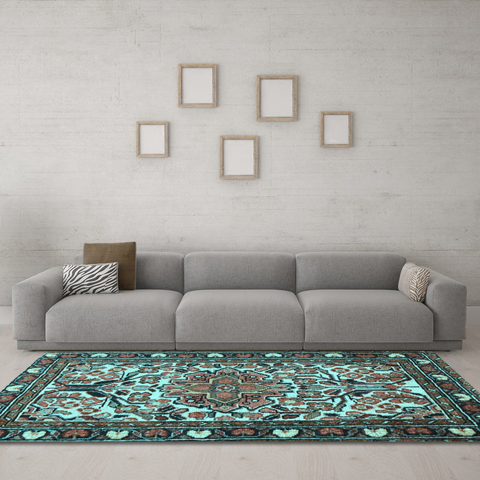 Machine Washable Persian Light Blue Traditional Rug in a Living Room, wshtr2705lblu