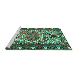 Sideview of Machine Washable Persian Turquoise Traditional Area Rugs, wshtr2705turq