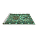 Sideview of Machine Washable Persian Turquoise Traditional Area Rugs, wshtr2705turq