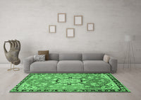 Machine Washable Persian Emerald Green Traditional Rug, wshtr2706emgrn