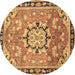 Round Machine Washable Persian Brown Traditional Rug, wshtr2706brn