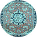 Round Machine Washable Persian Light Blue Traditional Rug, wshtr2706lblu