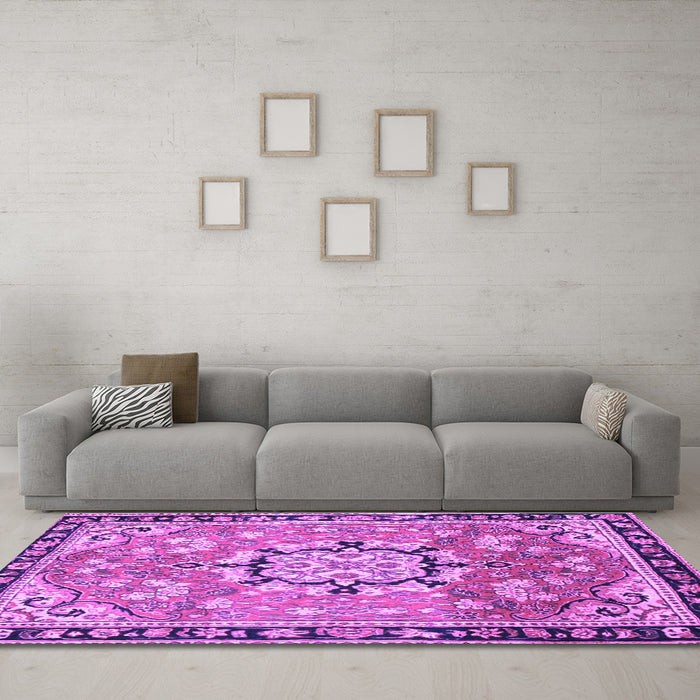 Machine Washable Persian Purple Traditional Area Rugs in a Living Room, wshtr2706pur