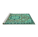 Sideview of Machine Washable Persian Turquoise Traditional Area Rugs, wshtr2706turq