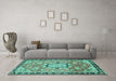 Machine Washable Persian Turquoise Traditional Area Rugs in a Living Room,, wshtr2706turq