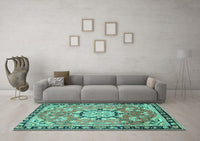 Machine Washable Persian Turquoise Traditional Rug, wshtr2706turq