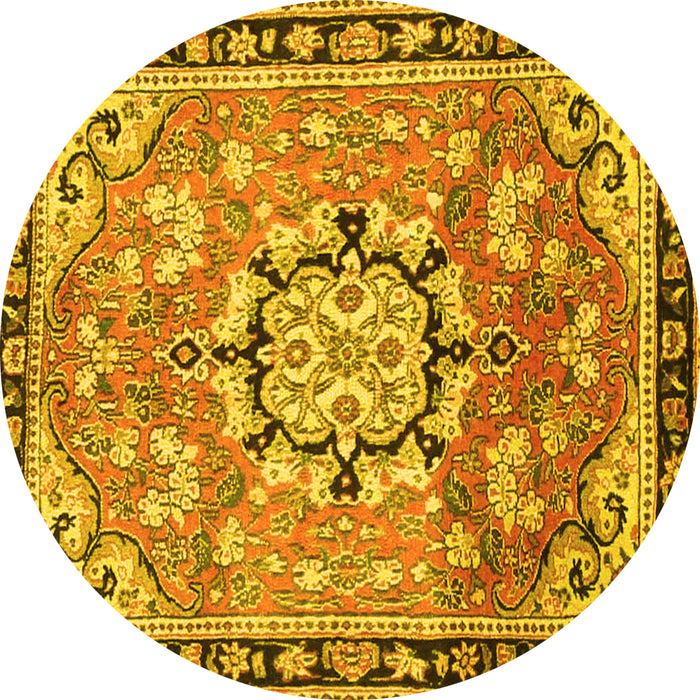 Round Machine Washable Persian Yellow Traditional Rug, wshtr2706yw