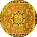 Round Machine Washable Persian Yellow Traditional Rug, wshtr2706yw