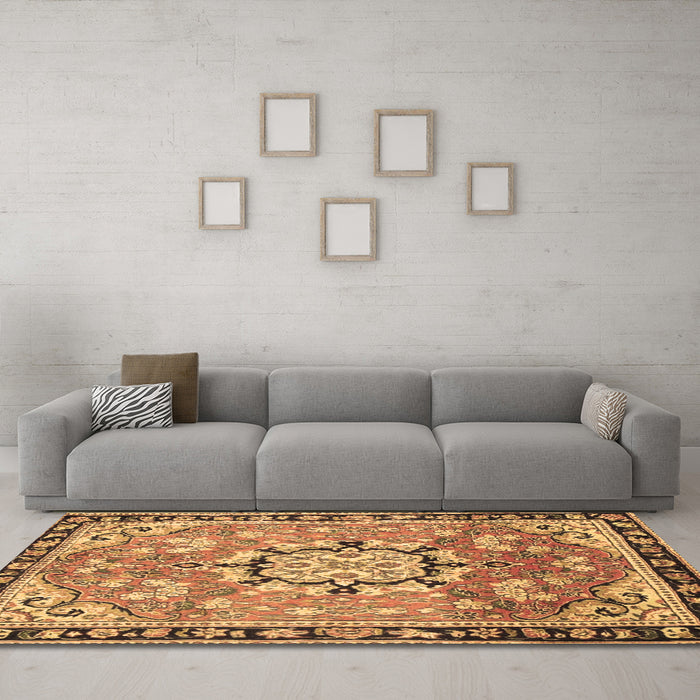Machine Washable Persian Brown Traditional Rug in a Living Room,, wshtr2706brn