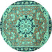 Round Machine Washable Persian Turquoise Traditional Area Rugs, wshtr2706turq