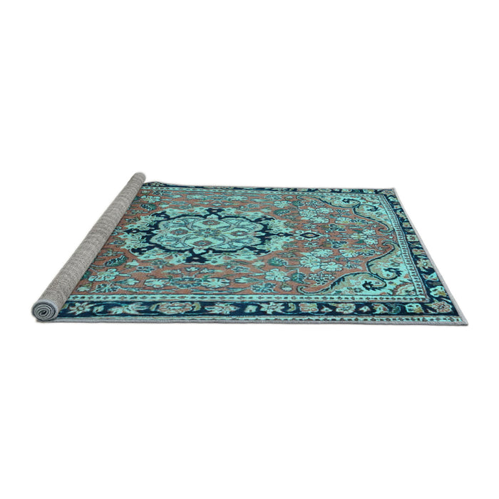 Sideview of Machine Washable Persian Light Blue Traditional Rug, wshtr2706lblu
