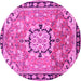 Round Machine Washable Persian Pink Traditional Rug, wshtr2706pnk