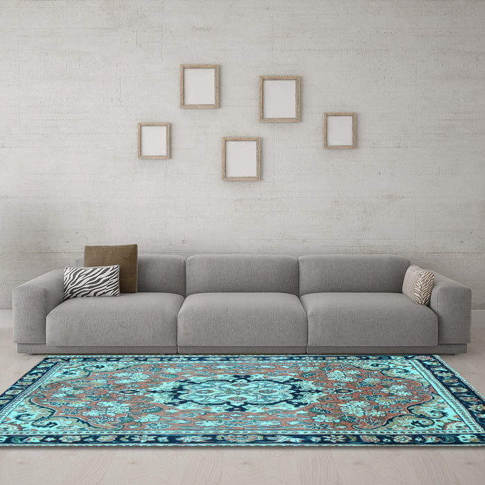 Machine Washable Persian Light Blue Traditional Rug in a Living Room, wshtr2706lblu