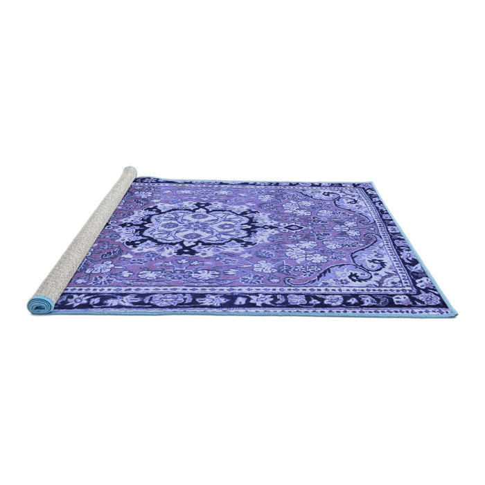 Sideview of Machine Washable Persian Blue Traditional Rug, wshtr2706blu